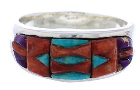 Authentic Sterling Silver Multicolor Inlay Ring Size 8-1/2 CX50095